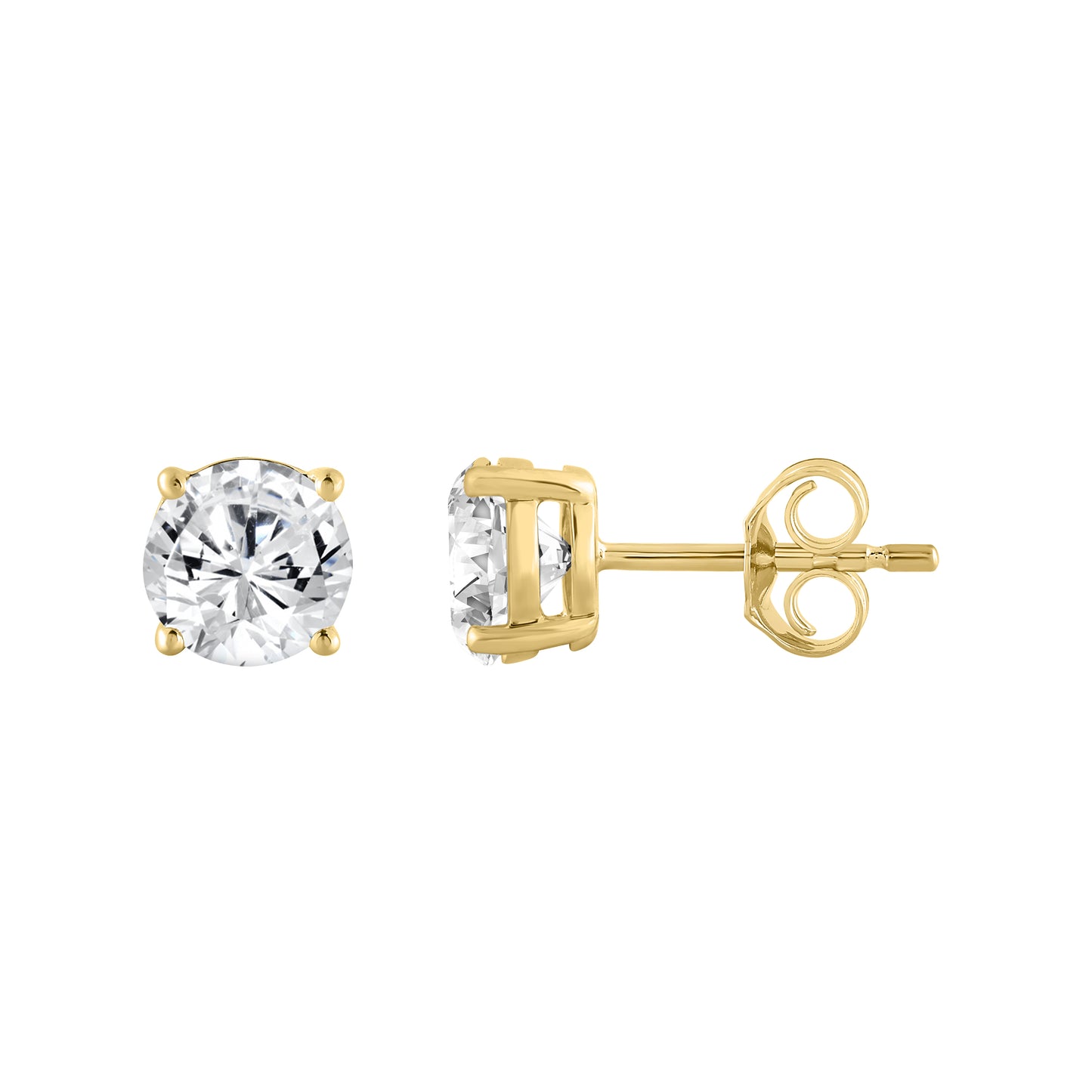 1.5 Carat Round Brilliant Lab Grown Diamond Stud Earrings Yellow Gold down view