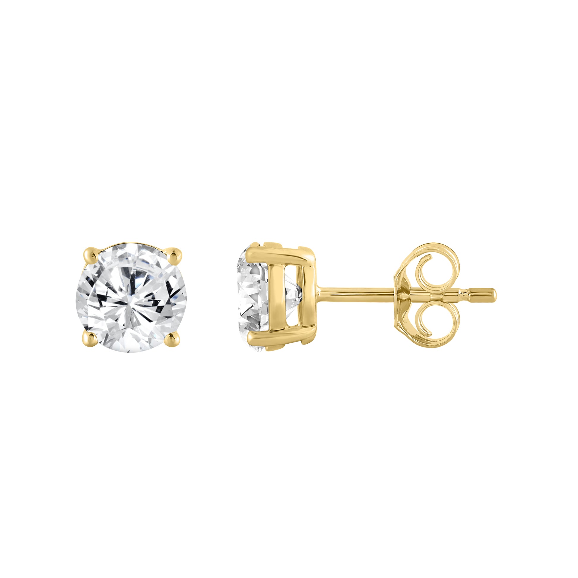 1.5 Carat Round Brilliant Lab Grown Diamond Stud Earrings Yellow Gold down view
