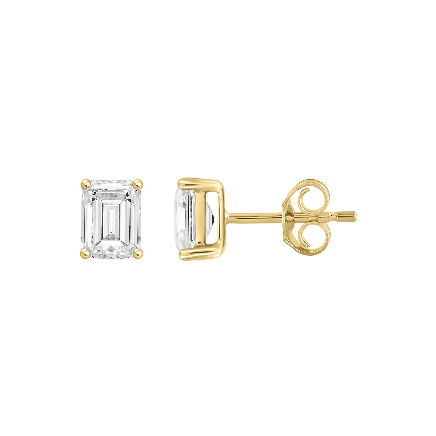 0.5 Carat Emerald Cut Lab Grown Diamond Stud Earrings Yellow Gold down view