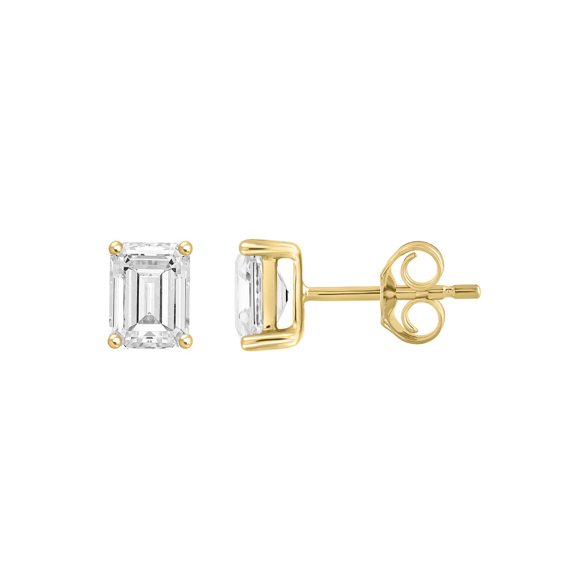 0.5 Carat Emerald Cut Lab Grown Diamond Stud Earrings Yellow Gold down view