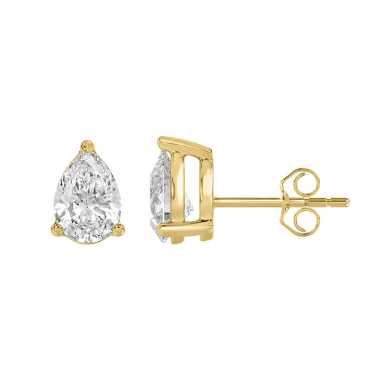 2 Carat  Lab Grown Diamond Stud Earrings Yellow Gold down view