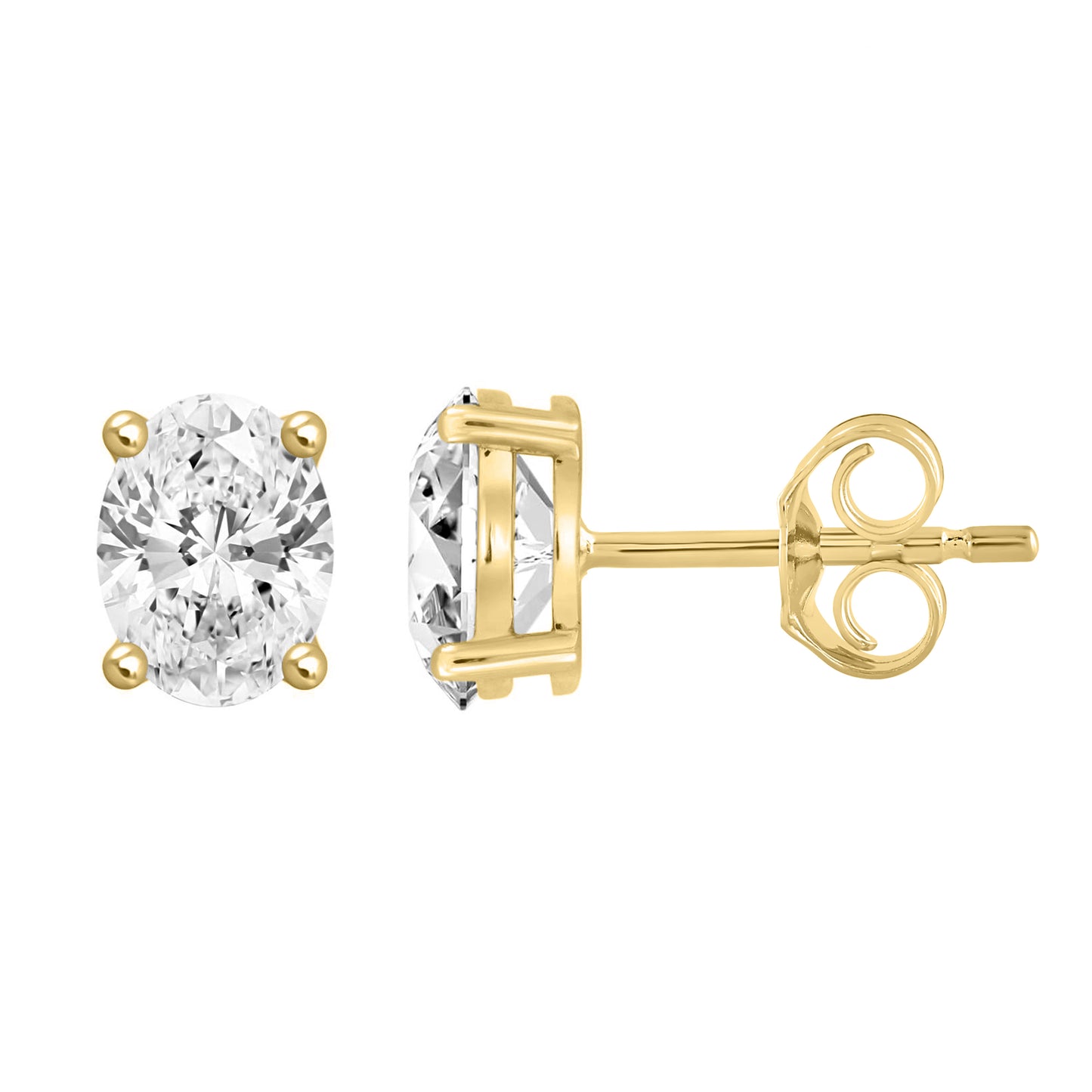 3 Carat Oval Lab Grown Diamond Stud Earrings Yellow Gold down view