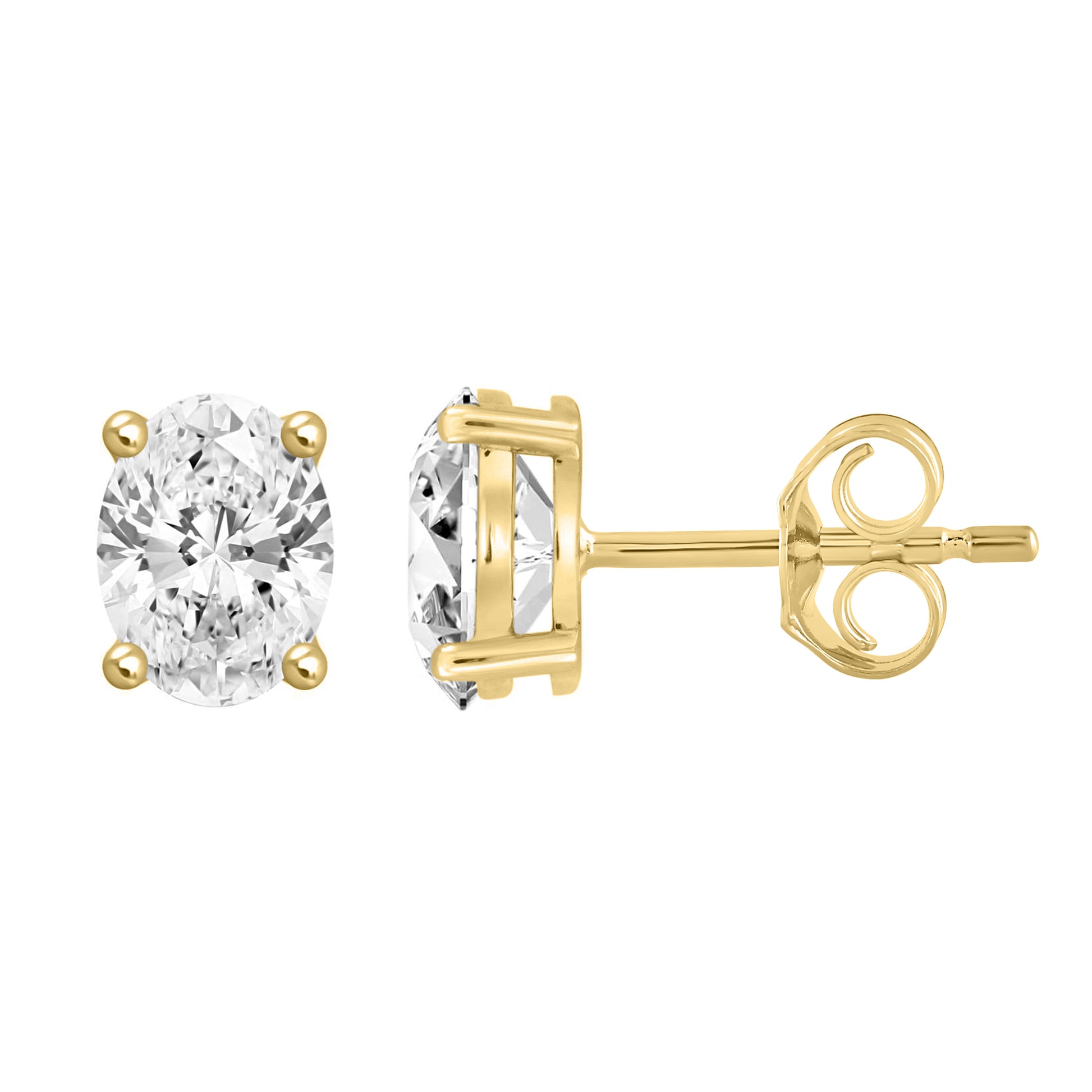 3 Carat Oval Lab Grown Diamond Stud Earrings Yellow Gold down view
