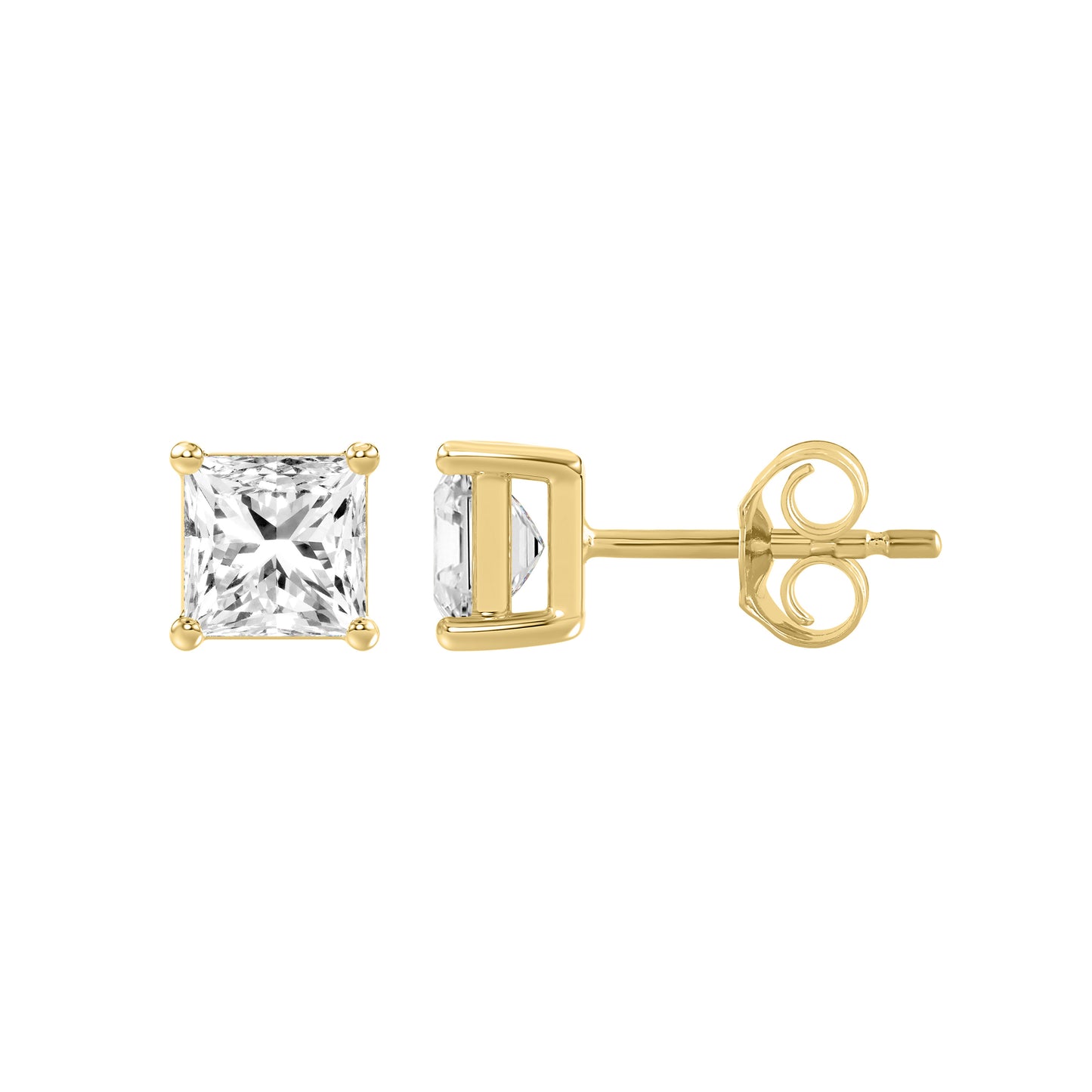 0.46 Carat Princess Lab Grown Diamond Stud Earrings Yellow Gold down view