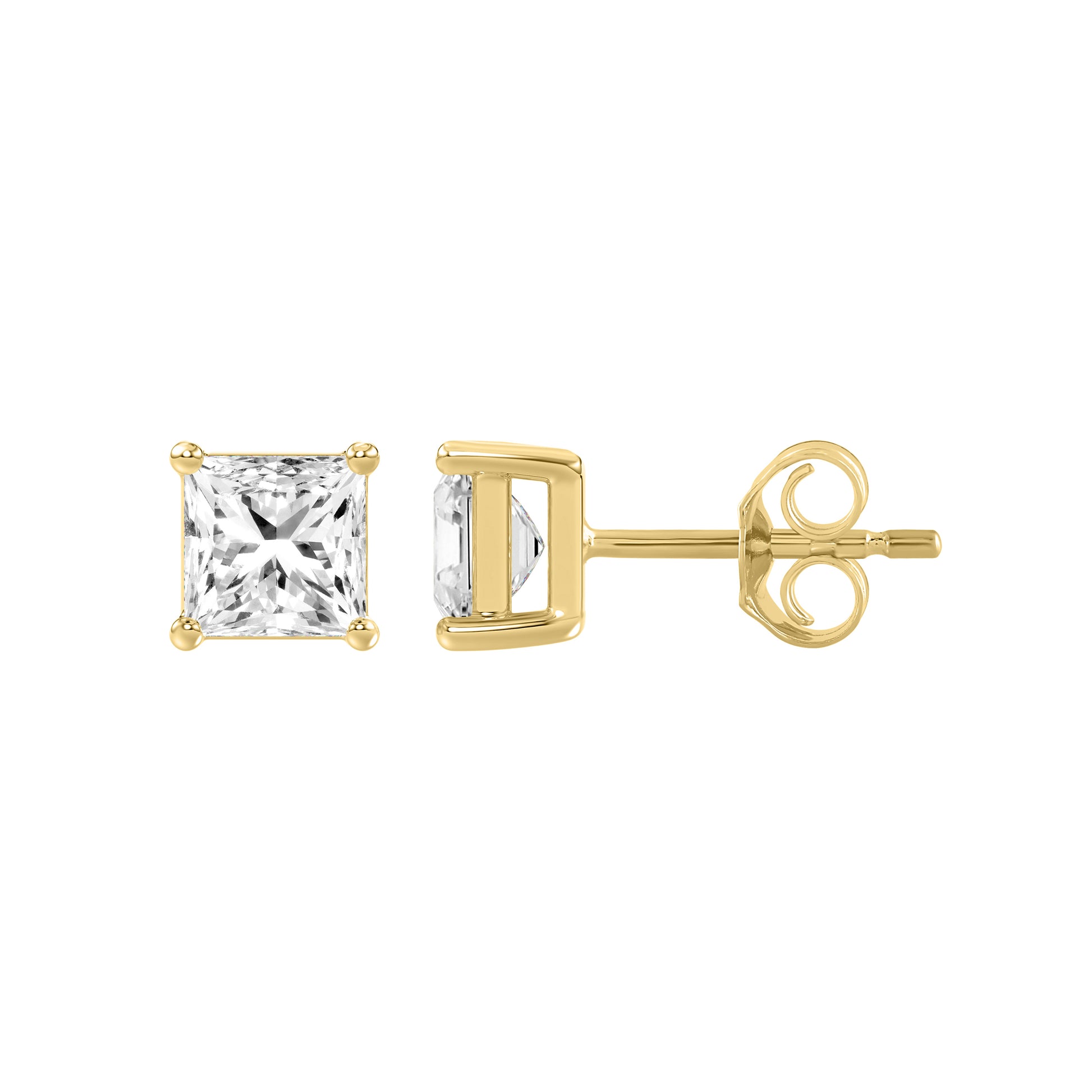 0.46 Carat Princess Lab Grown Diamond Stud Earrings Yellow Gold down view
