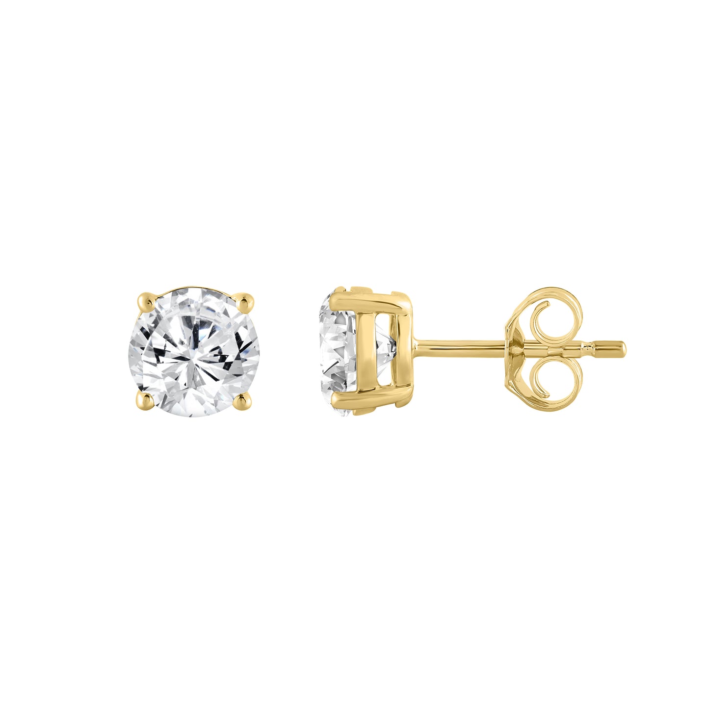 1 Carat Round Brilliant Lab Grown Diamond Stud Earrings Yellow Gold down view