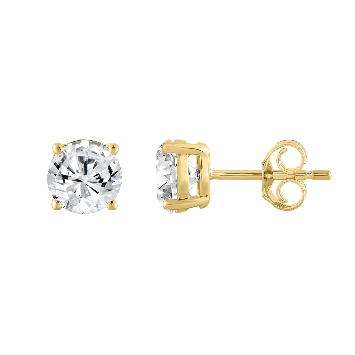 2 Carat Round Brilliant Lab Grown Diamond Stud Earrings Yellow Gold down view