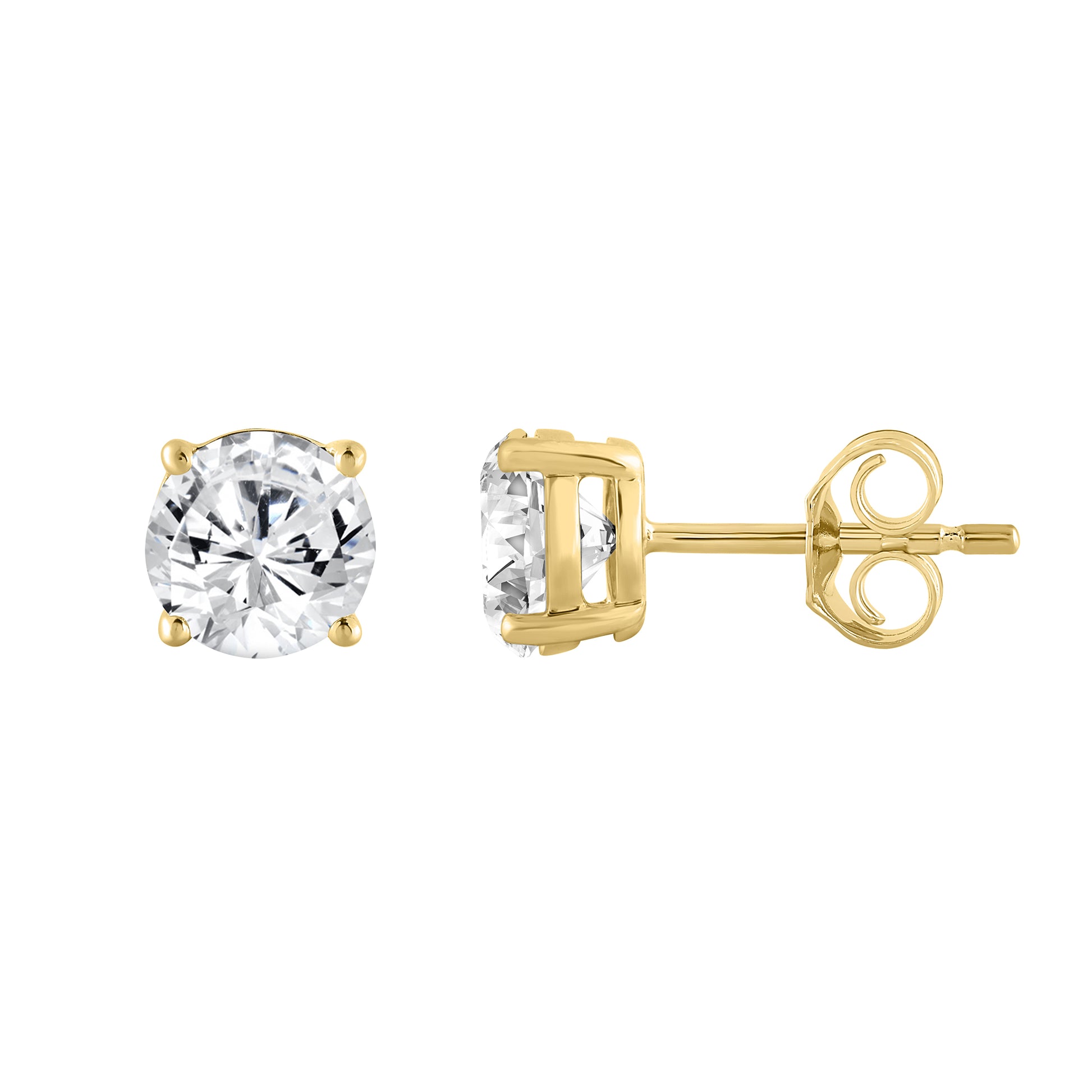2 Carat Round Brilliant Lab Grown Diamond Stud Earrings Yellow Gold down view