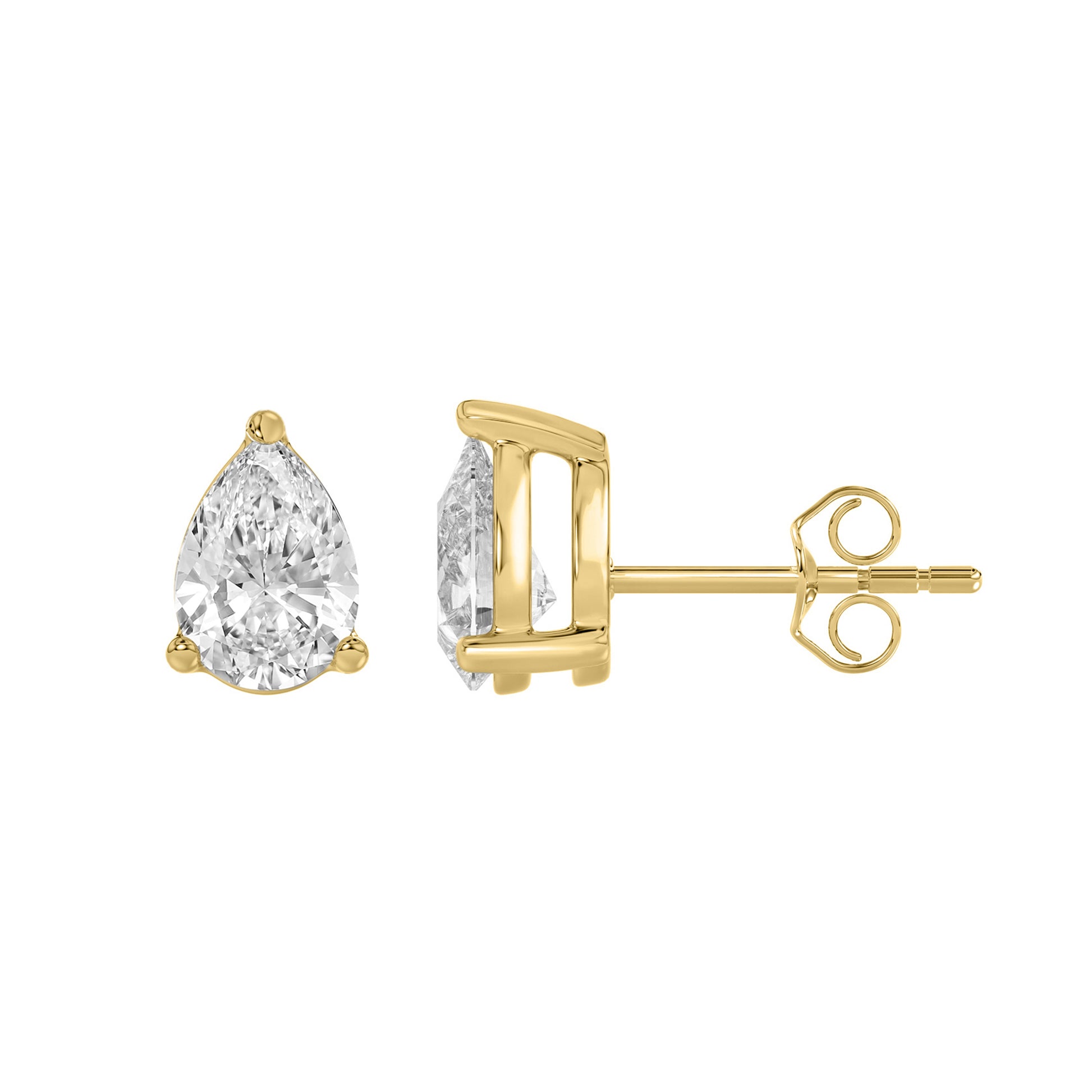 1.5 Carat  Lab Grown Diamond Stud Earrings Yellow Gold down view