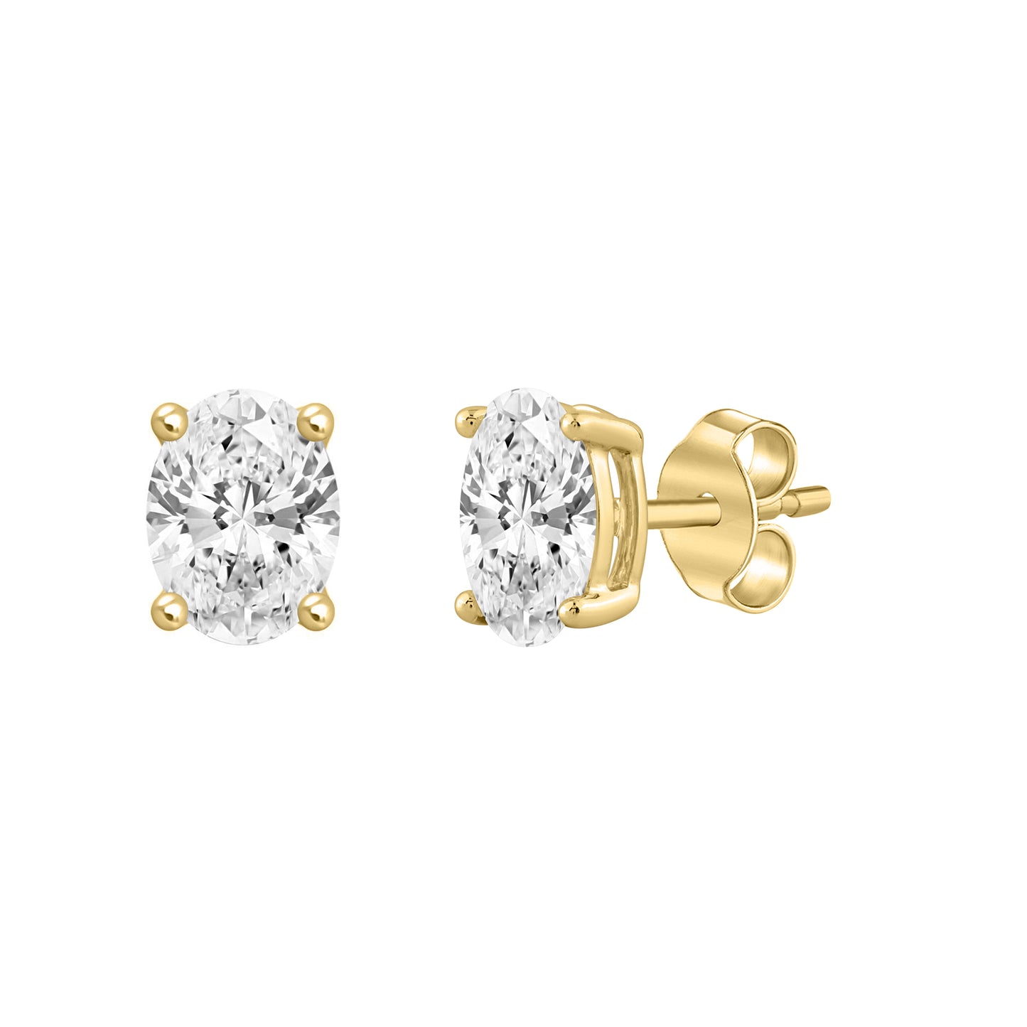 0.5 Carat Oval Lab Grown Diamond Stud Earrings Yellow Gold flat view