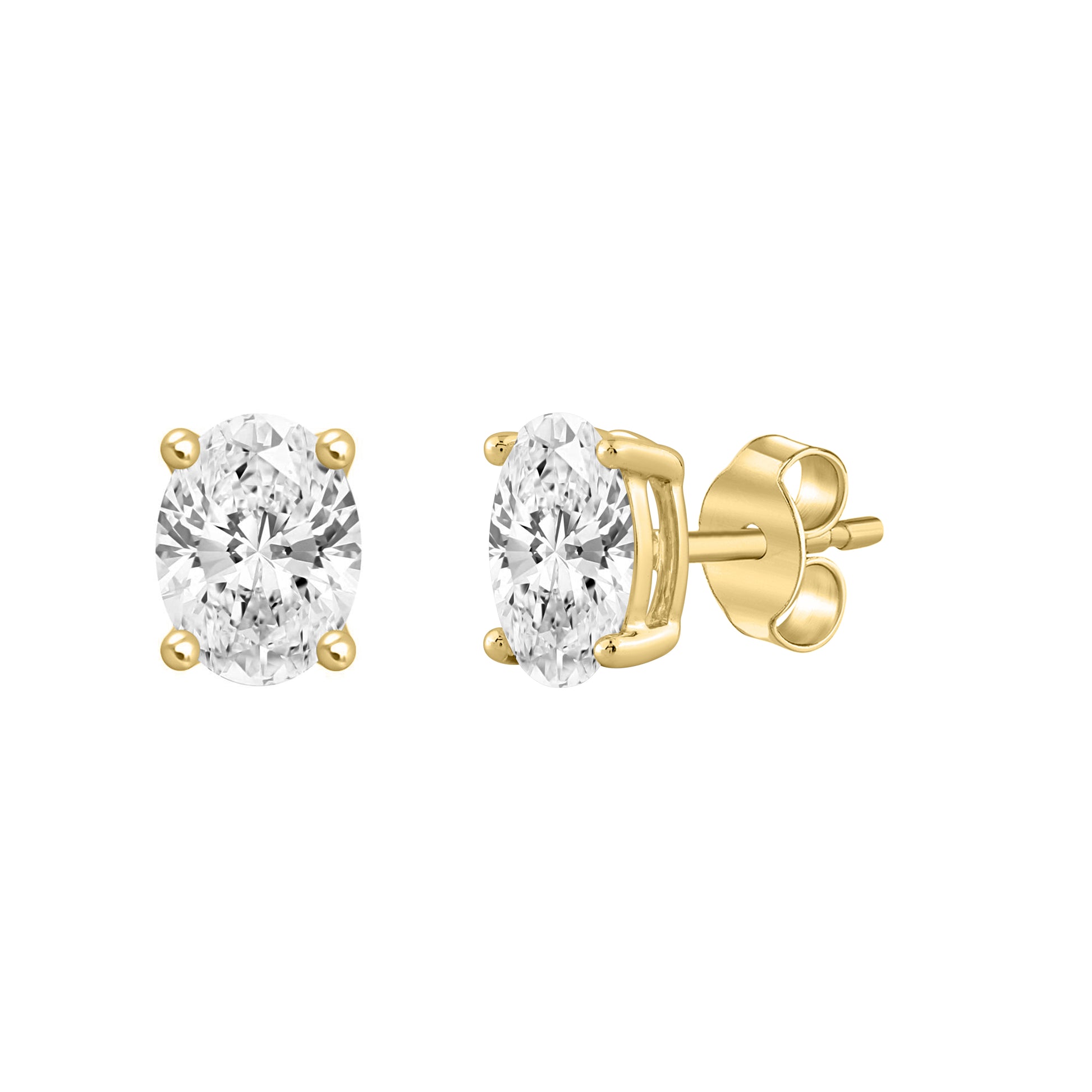 0.5 Carat Oval Lab Grown Diamond Stud Earrings Yellow Gold flat view