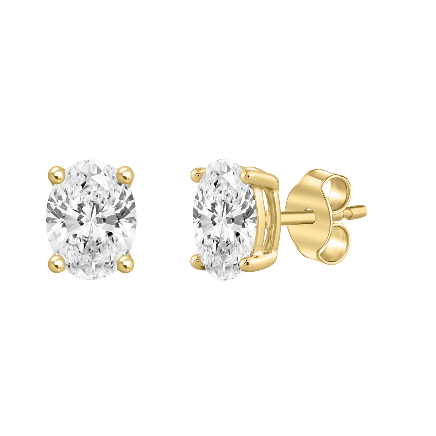 2 Carat Oval Lab Grown Diamond Stud Earrings Yellow Gold flat view