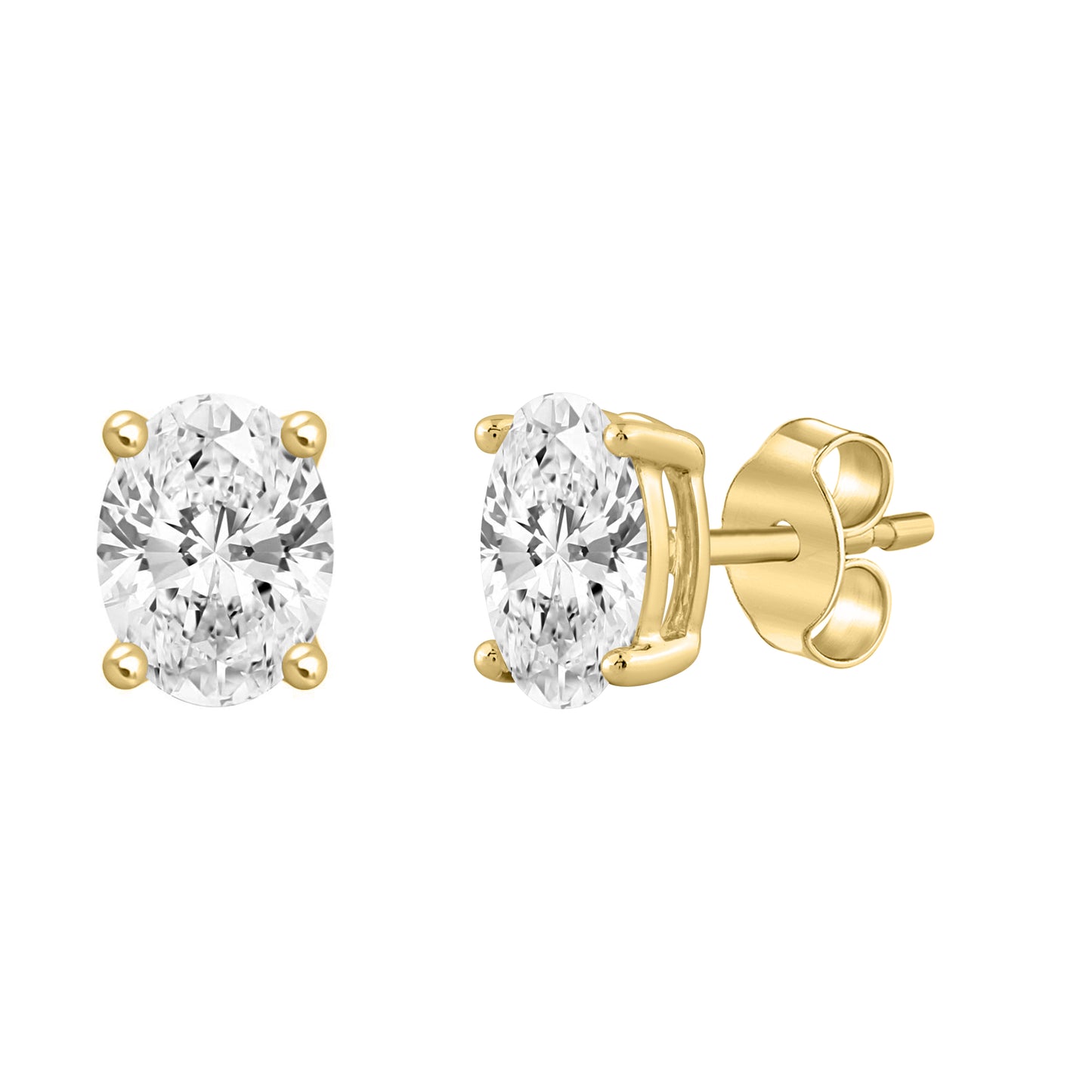 3 Carat Oval Lab Grown Diamond Stud Earrings Yellow Gold flat view