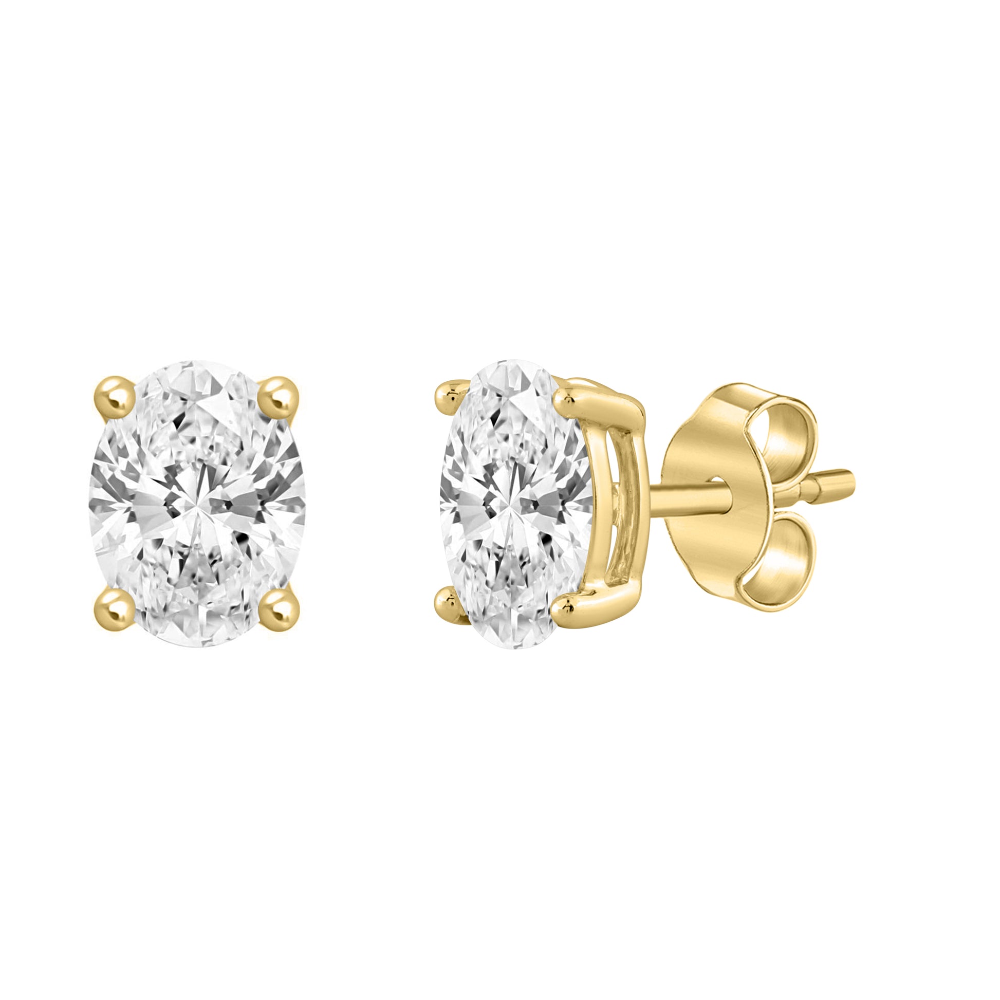 3 Carat Oval Lab Grown Diamond Stud Earrings Yellow Gold flat view