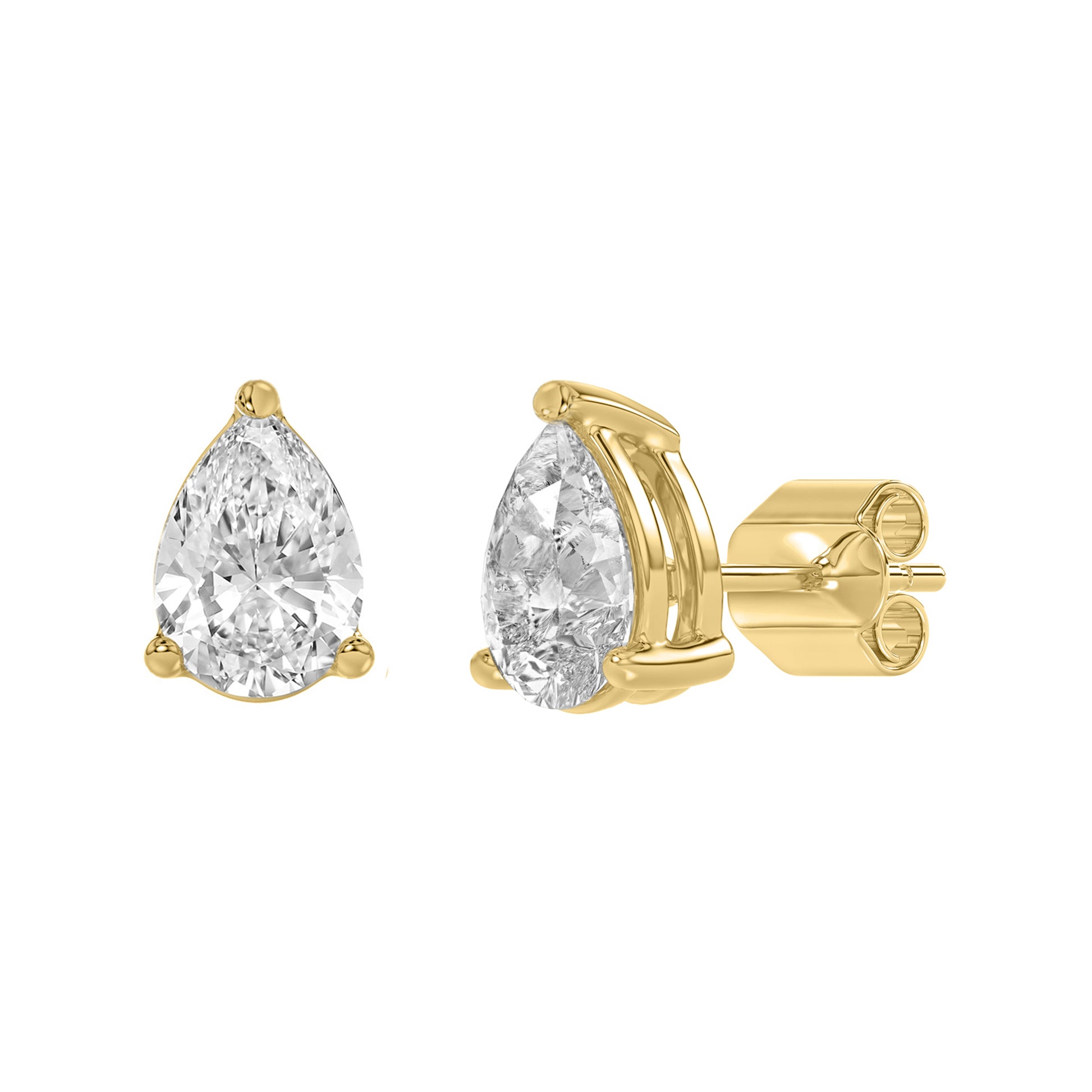 2 Carat  Lab Grown Diamond Stud Earrings Yellow Gold flat view