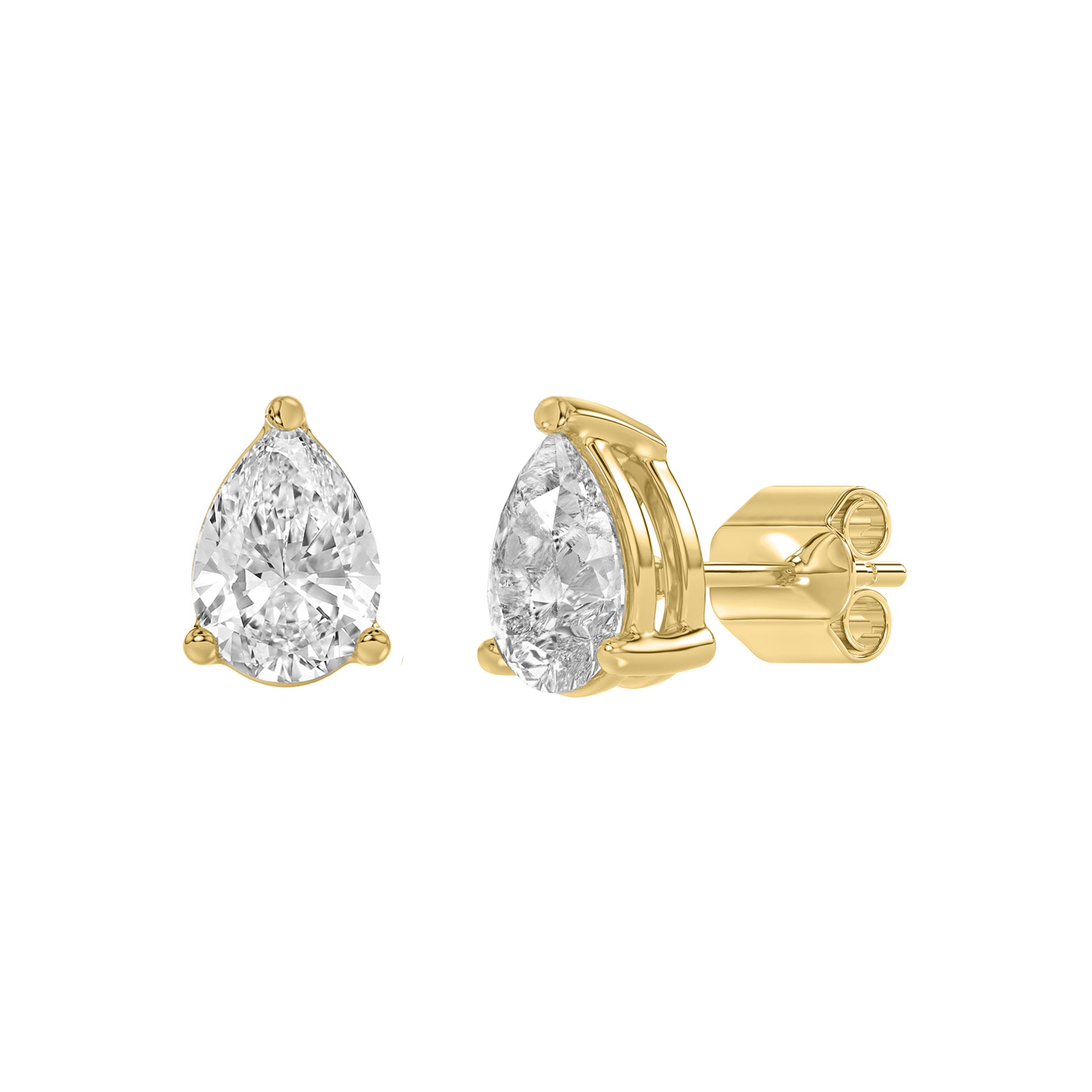 1 Carat  Lab Grown Diamond Stud Earrings Yellow Gold flat view