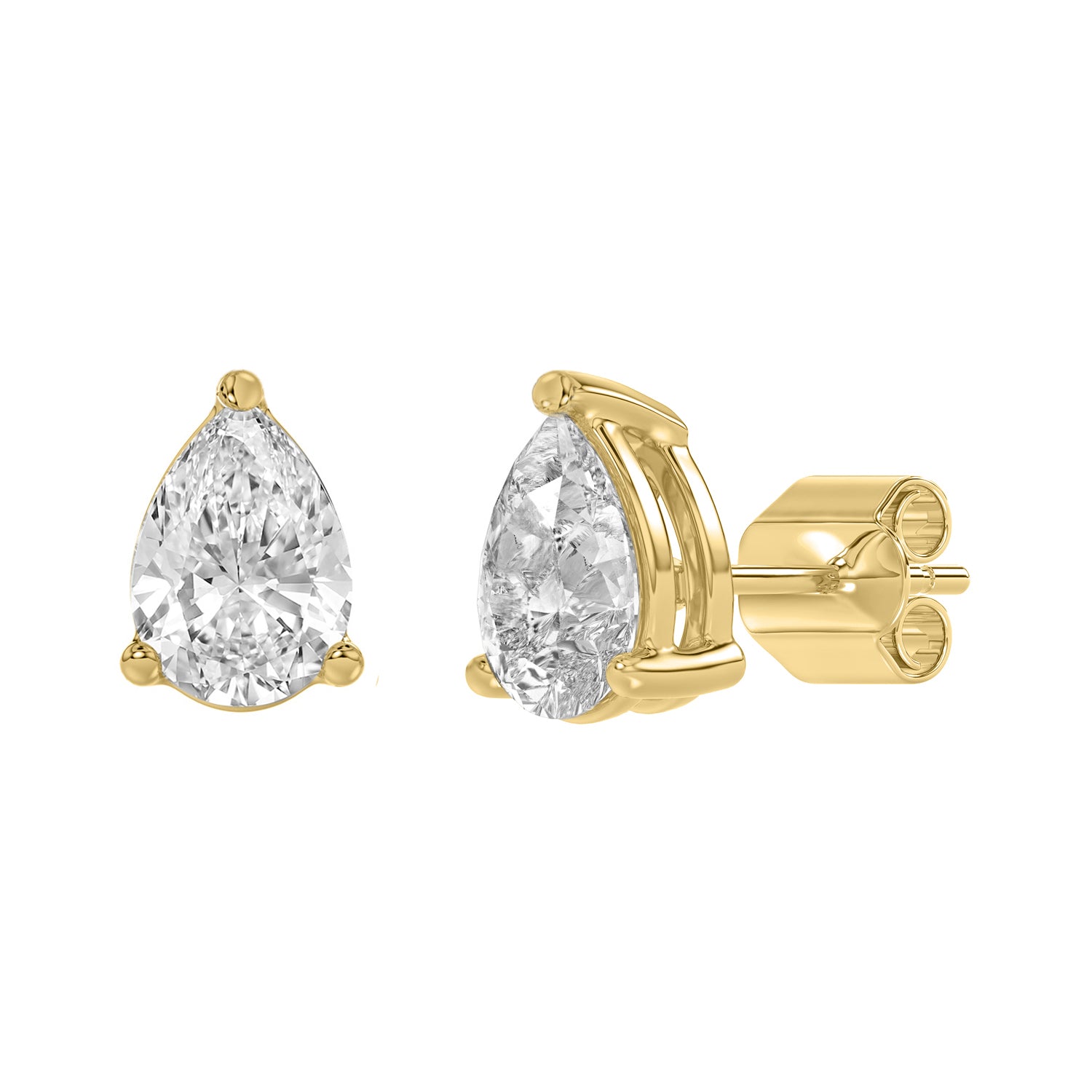 3 Carat  Lab Grown Diamond Stud Earrings Yellow Gold flat view