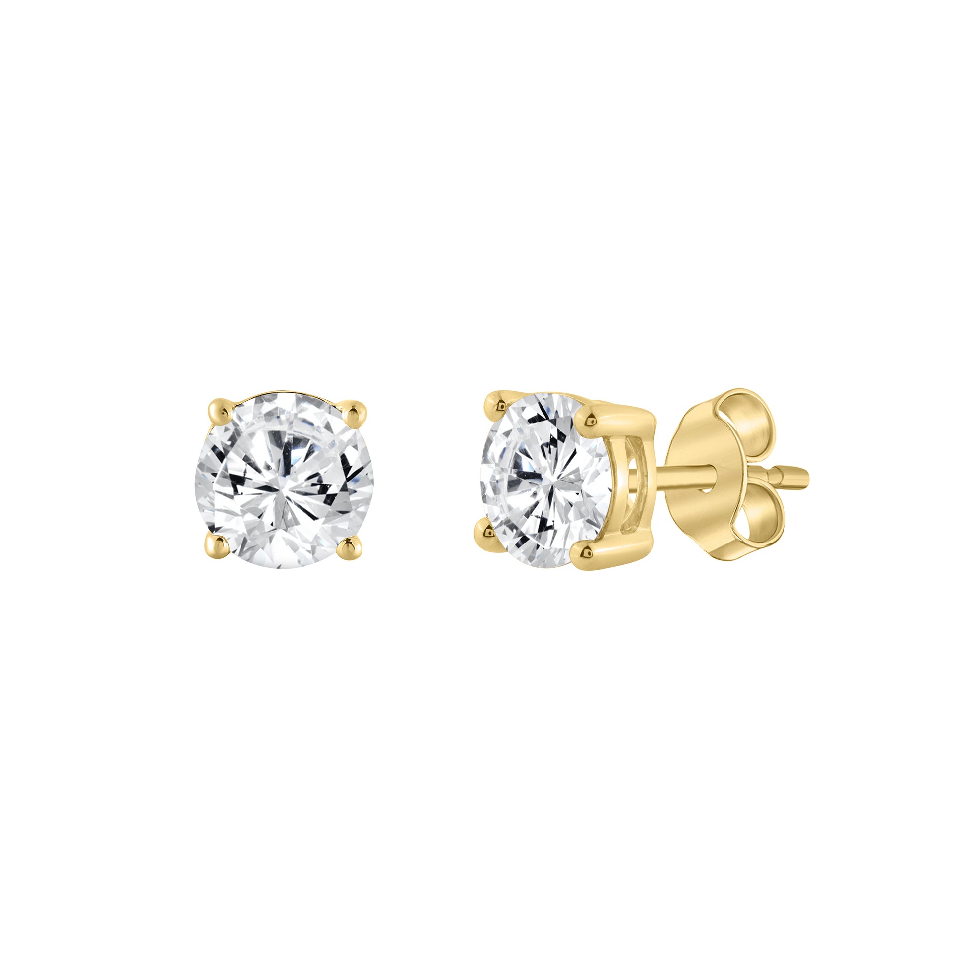 1 Carat Round Brilliant Lab Grown Diamond Stud Earrings Yellow Gold flat view
