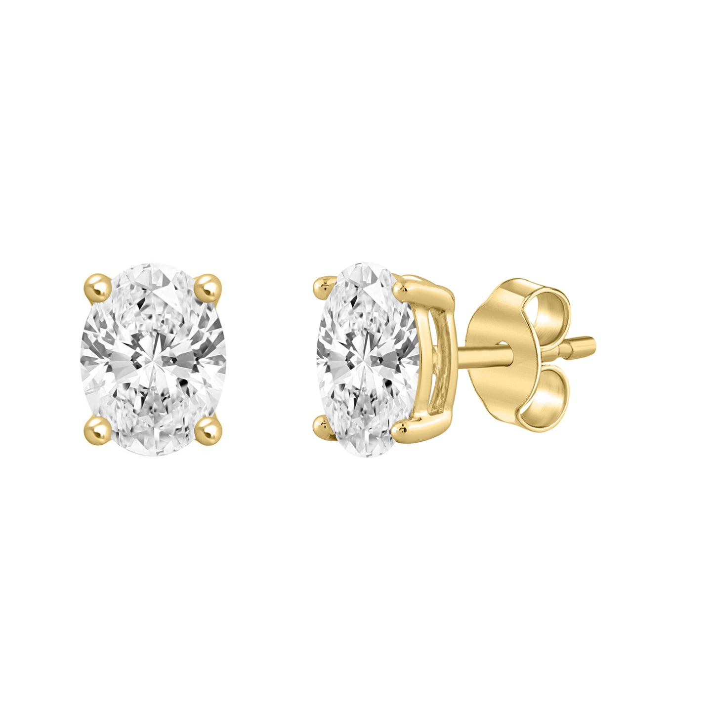 1.5 Carat Oval Lab Grown Diamond Stud Earrings Yellow Gold flat view