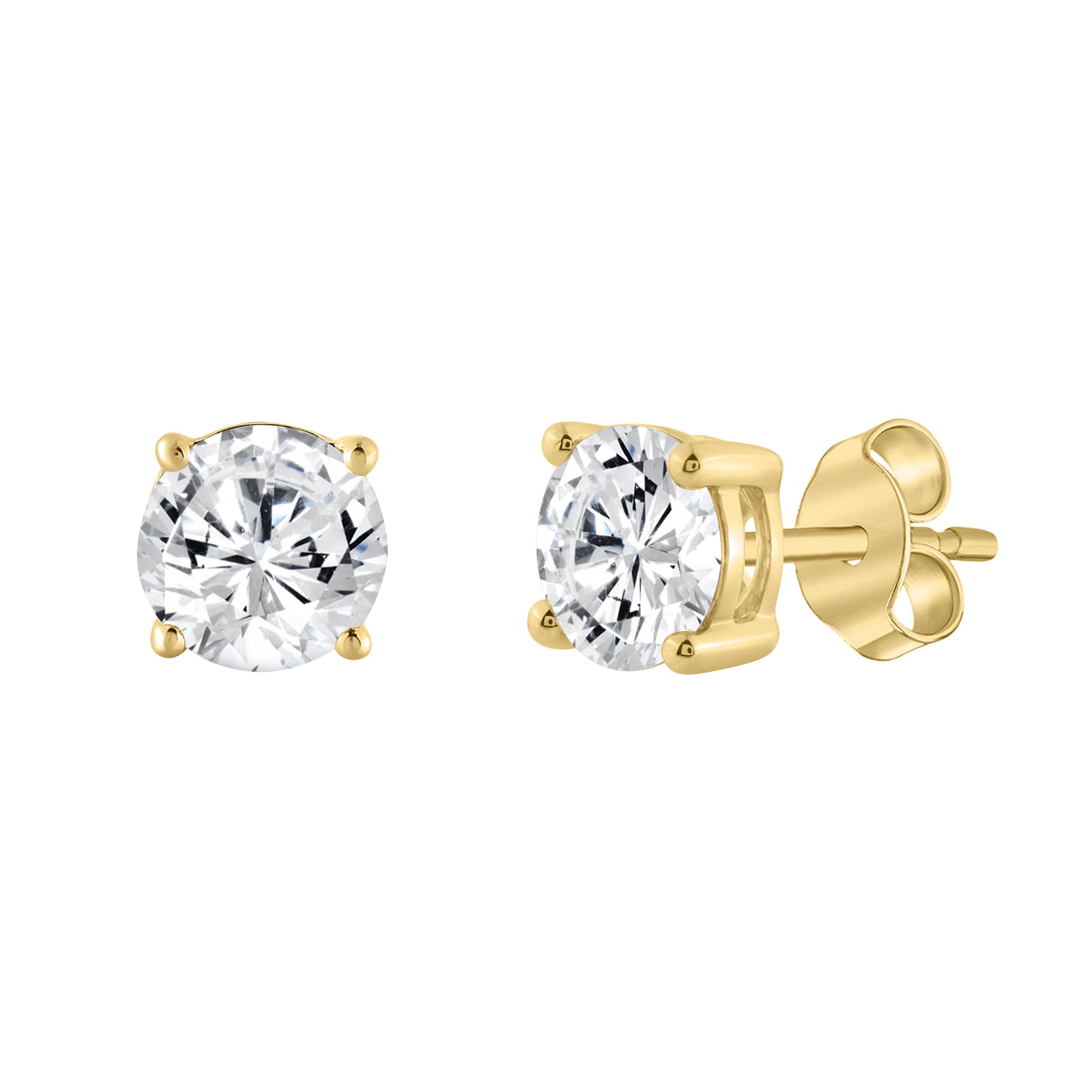 3 Carat Round Brilliant Lab Grown Diamond Stud Earrings Yellow Gold flat view