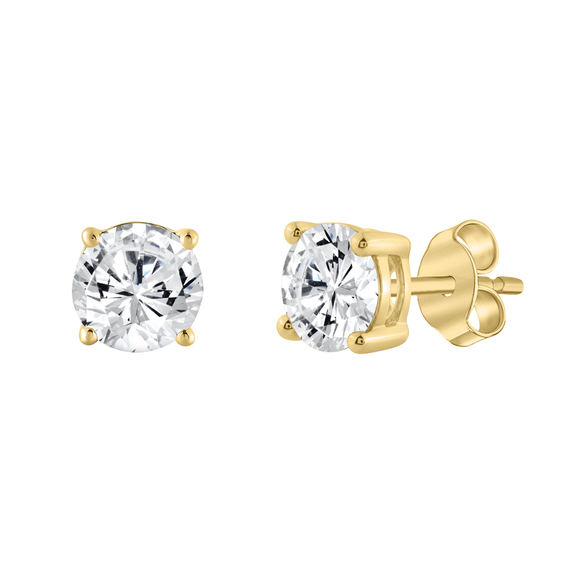 3 Carat Round Brilliant Lab Grown Diamond Stud Earrings Yellow Gold flat view