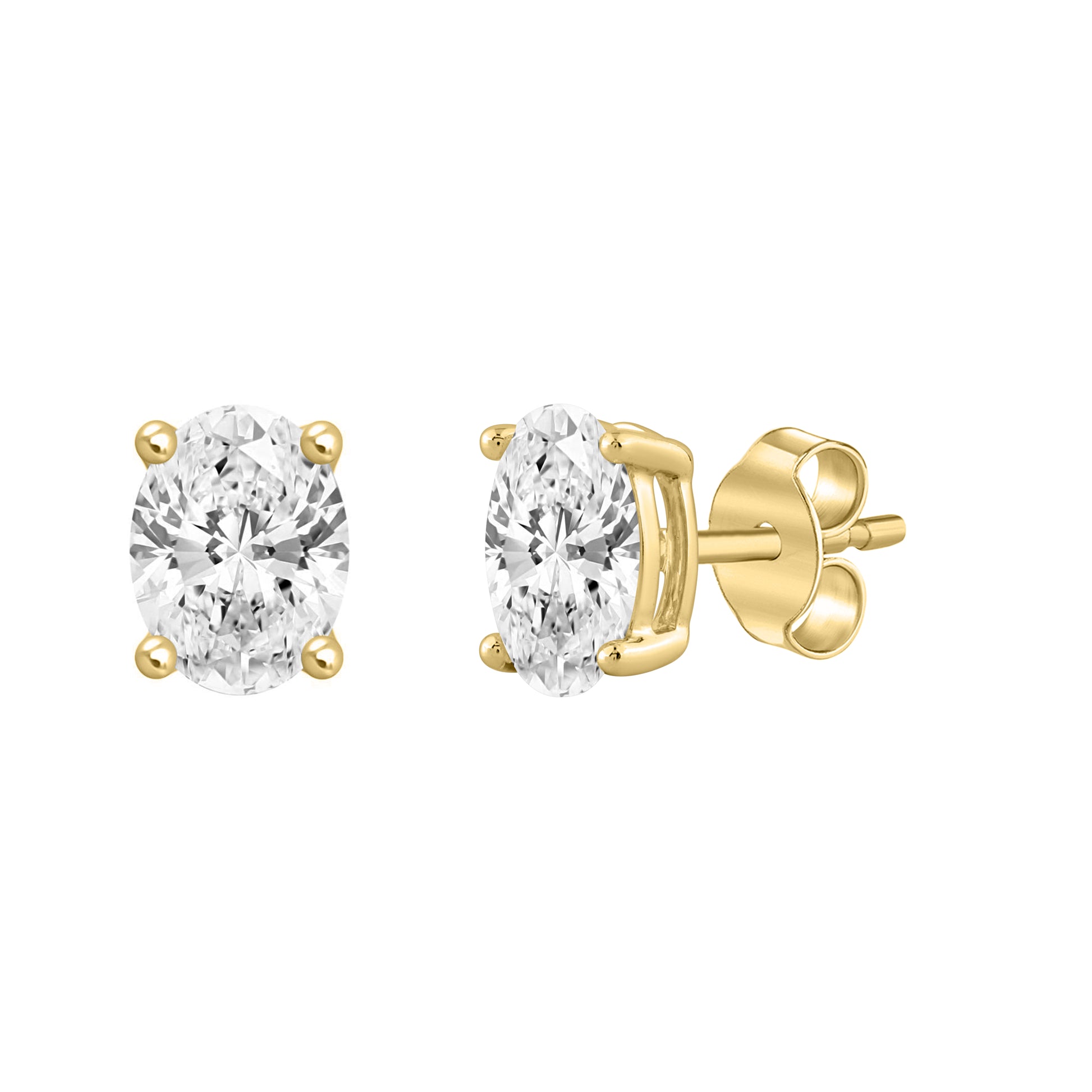 1 Carat Oval Lab Grown Diamond Stud Earrings Yellow Gold flat view