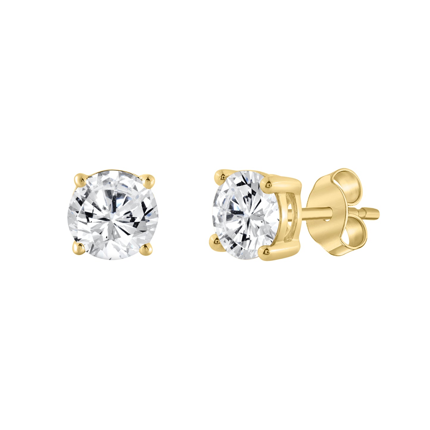 2 Carat Round Brilliant Lab Grown Diamond Stud Earrings Yellow Gold flat view