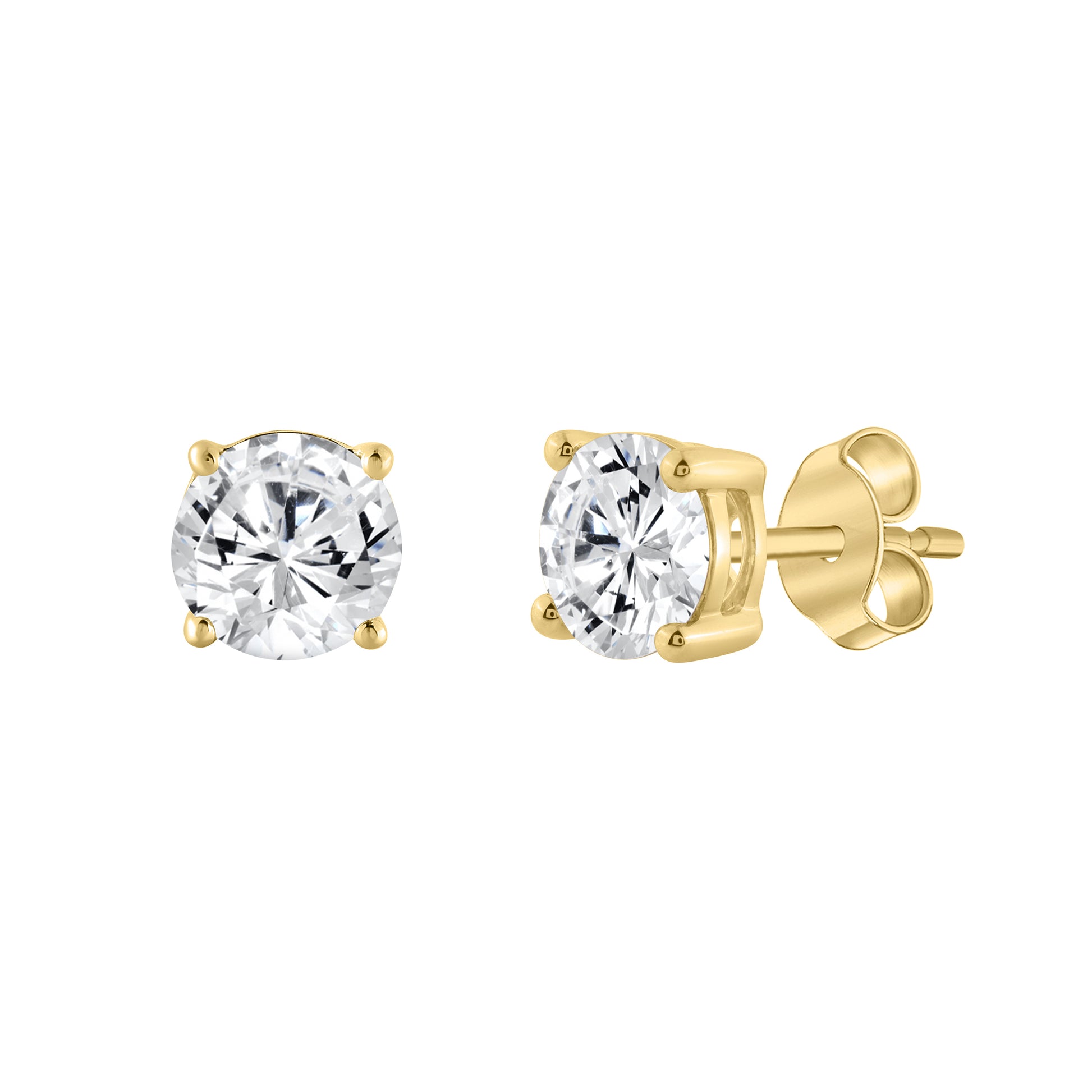 2 Carat Round Brilliant Lab Grown Diamond Stud Earrings Yellow Gold flat view