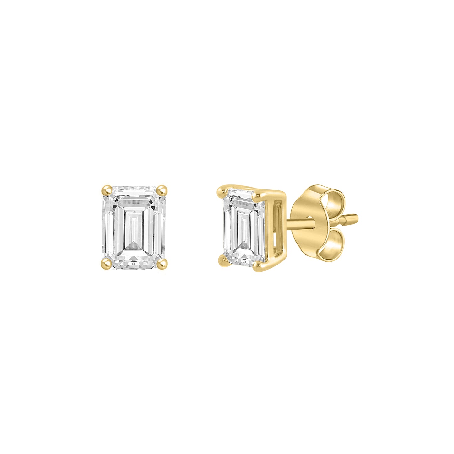 0.5 Carat Emerald Cut Lab Grown Diamond Stud Earrings Yellow Gold flat view