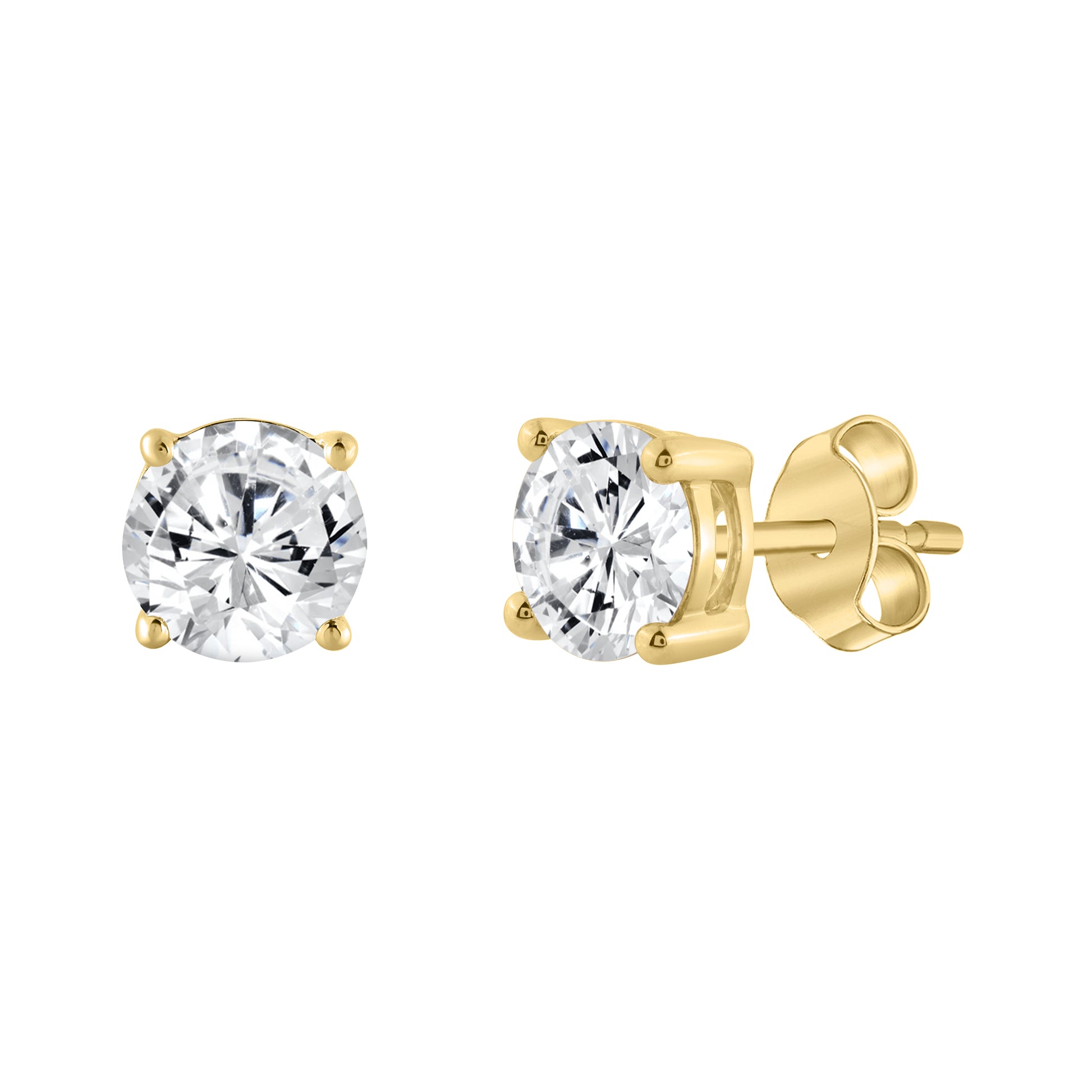 1.5 Carat Round Brilliant Lab Grown Diamond Stud Earrings Yellow Gold flat view
